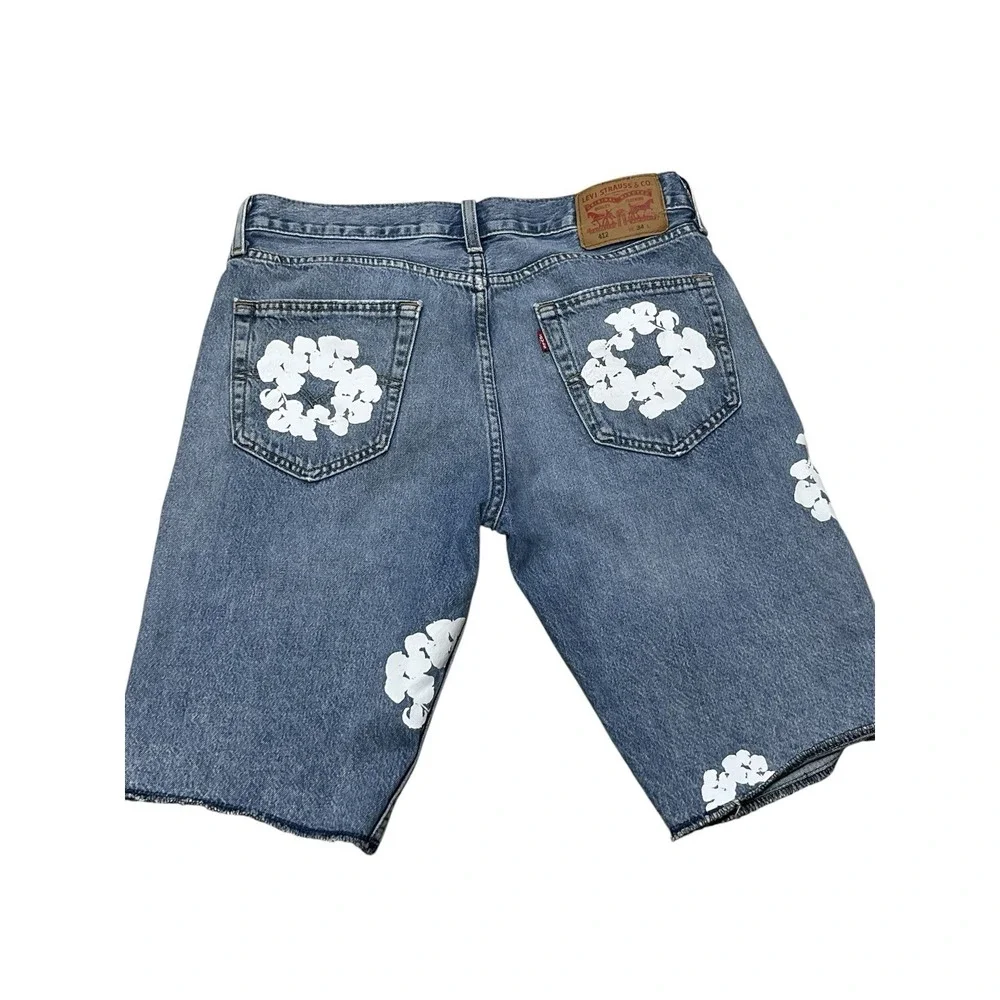 Levi 412 Cutoff Grunge Painted Stamped Denim  Men's Jean Shorts Size 34